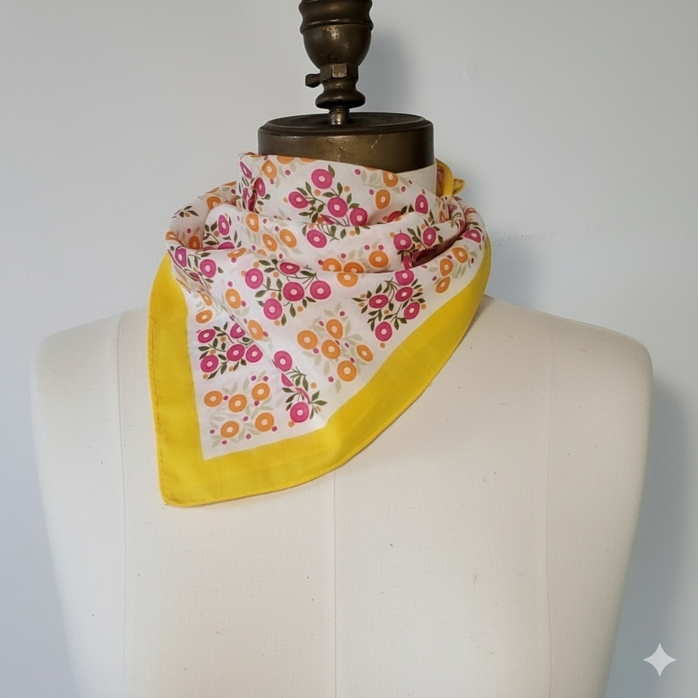 Bandana 21" Square Cotton Handkerchief Yellow Pink Orange Floral Color Headscarf - Picture 3 of 7